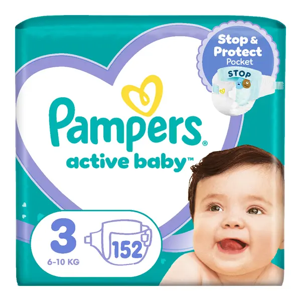 Scutece Active Baby, marimea 3, 6-10 kg, 152 bucati, Pampers