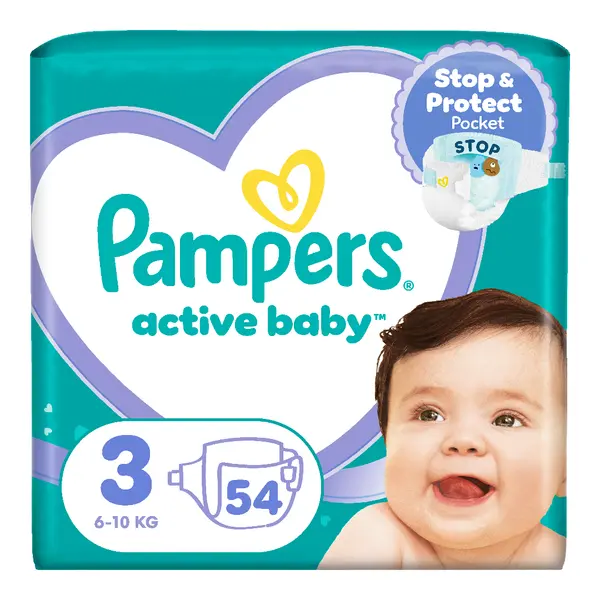 Scutece Active Baby, marimea 3, 6-10 kg, 54 bucati, Pampers