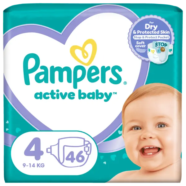 Scutece Active Baby Marimea 4 pentru 9-14 kg, 46 bucati, Pampers