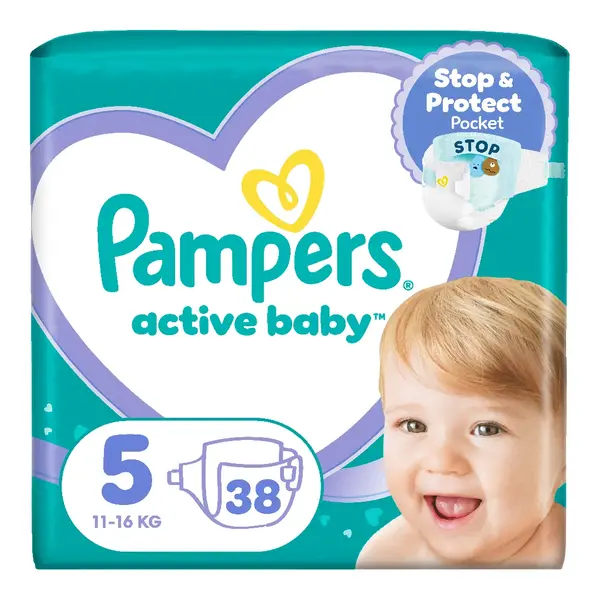 Scutece Active Baby, marimea 5, 11-16 kg, 38 bucati, Pampers