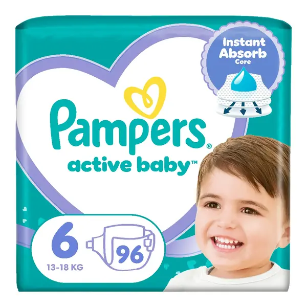 Scutece Active Baby, marimea 6, 13 -18 kg, 96 bucati, Pampers