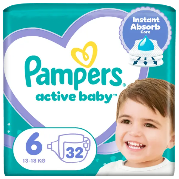 Scutece Active Baby Marimea 6 pentru 13-18kg, 32 bucati, Pampers