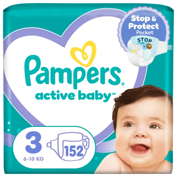 Scutece Active Baby Mega Box, Marimea 3, 6-10 kg, 152 bucati, Pampers