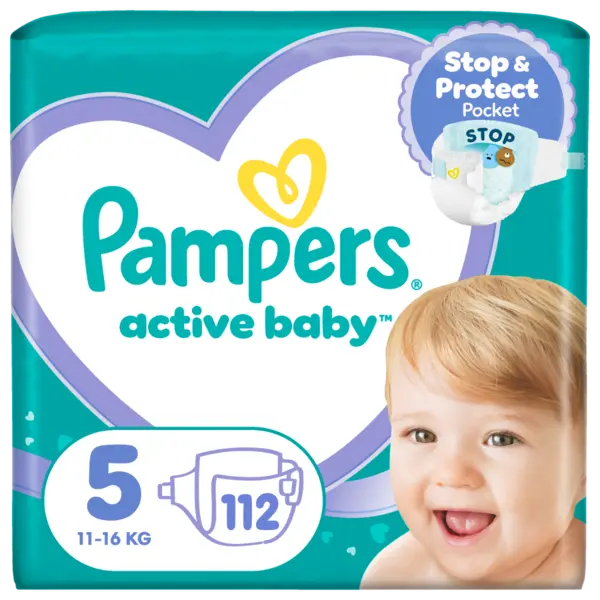 Scutece Active Baby Mega Box Marimea 5 11-16 kg, 112 bucati, Pampers