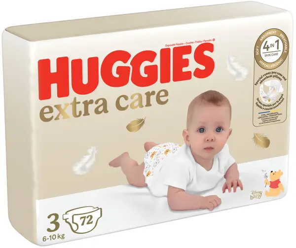 Scutece bebelusi Huggies Extra Care - Mărimea 3, 6-10 kg, 72 buc.