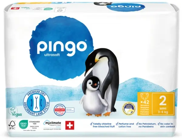 Scutece bebelusi Pingo Ultrasoft - Mini, mărimea 2, 3-6 kg, 42 buc.
