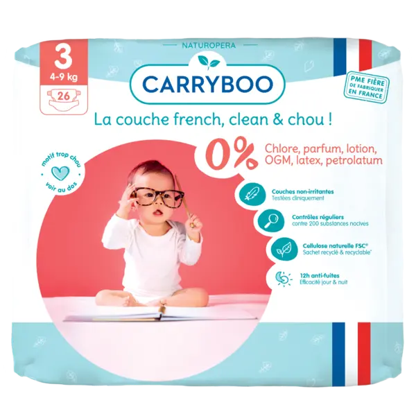 Scutece bio hipoalergenice 4-9kg marimea 3, 26 bucati, Carryboo
