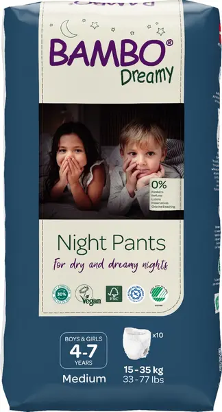 Scutece chilot pentru copii Dreamy Night Pants 4-7 ani pentru 15-35kg, 10 bucati, Bambo Nature