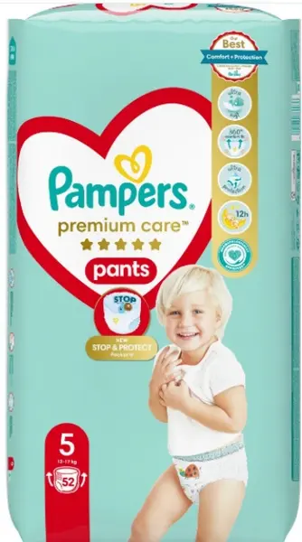 Scutece chilotei Pampers Premium Care - marimea 5, 12-17 kg, 52 buc.