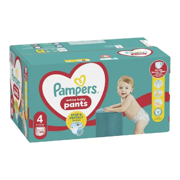 Scutece chilotel Active Baby Pants Nr.4, 9-15 kg, 108 bucati, Pampers