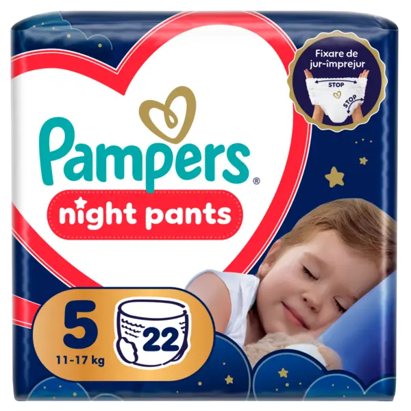 Scutece-chilotel de noapte Night Pants Marimea 5 pentru 12-17 kg, 22 bucati, Pampers
