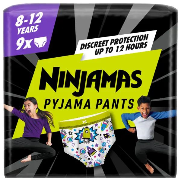 Scutece chilotel de noapte pentru baietei 8-12 ani, 9 bucati, Ninjamas