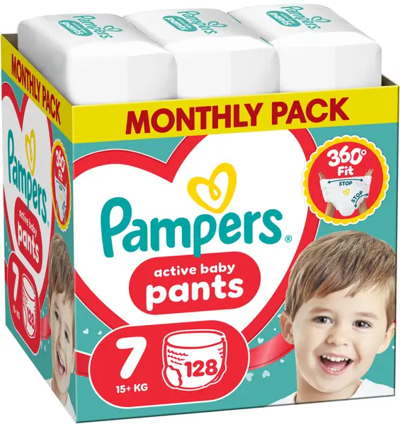 Scutece - chiloțel Pampers Active Baby - Mărimea 7, 15+ kg, 128 buc