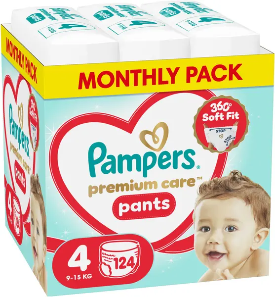 Scutece - chiloțel Pampers Premium Care - Mărimea 4, 9-15 kg, 124 buc