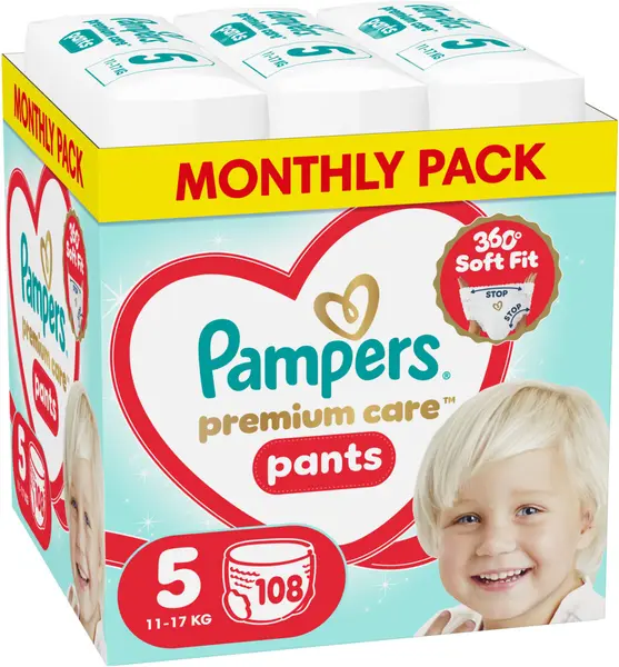 Scutece - chiloțel Pampers Premium Care - Mărimea 5, 11-17 kg, 108 buc