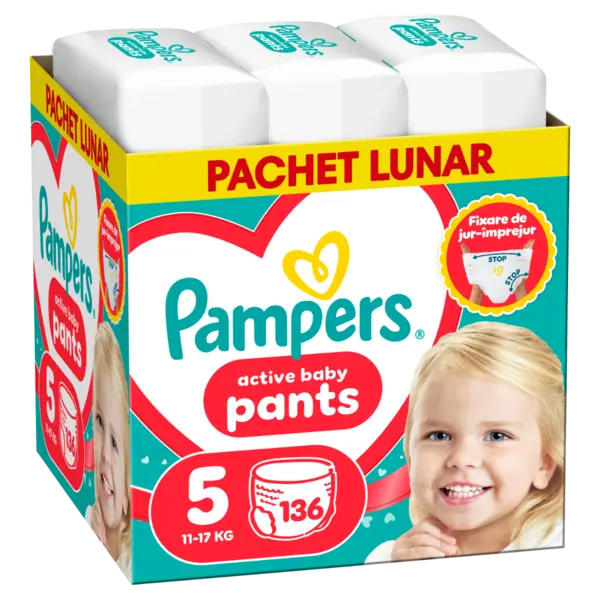 Scutece-chilotel Pants XXL Box Marimea 5 pentru 11-17 kg, 136 bucati, Pampers