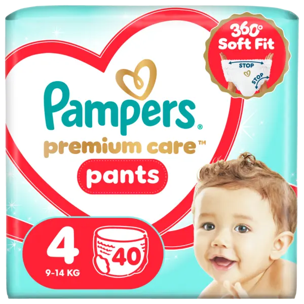 Scutece-chilotel Premium Care Pants Marimea 4 pentru 9-14 kg, 40 bucati, Pampers