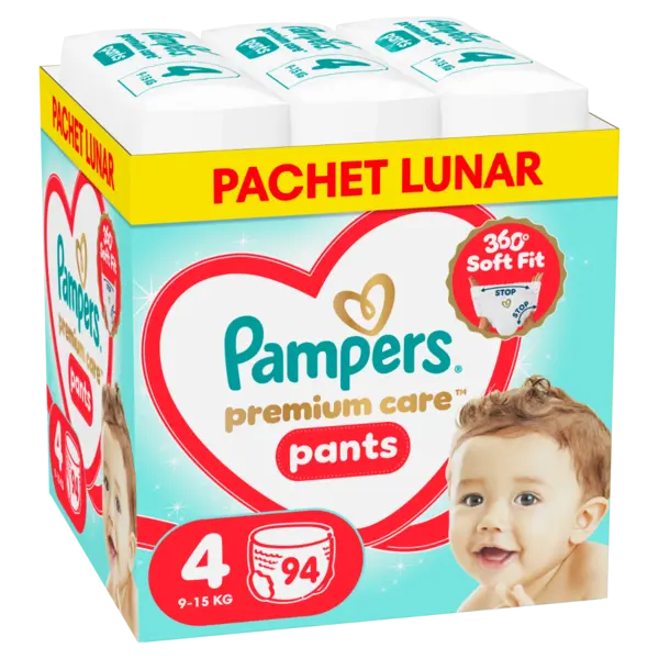 Scutece-chilotel Premium Care Pants XXL Box Marimea 4 pentru 9-15 kg, 94 bucati, Pampers