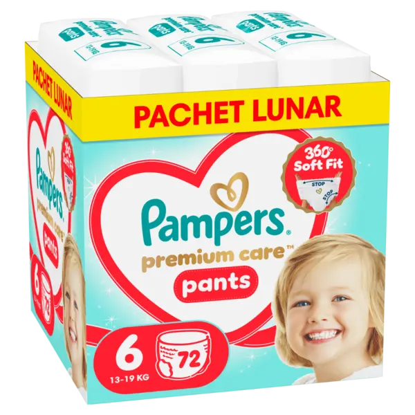 Scutece-chilotel Premium Care Pants XXL Box Marimea 6 pentru 13kg-18kg, 72 bucati, Pampers