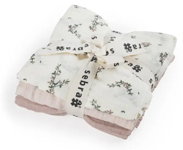 Scutece din muselină Sebra - Powder Blossom, 3 buc.