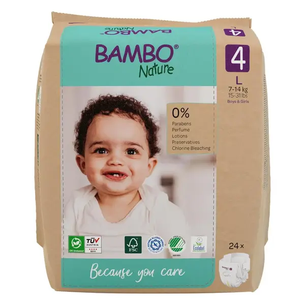 Scutece Ecolabel, marimea 4, 7-14 kg, 22 bucati, Bambo Nature