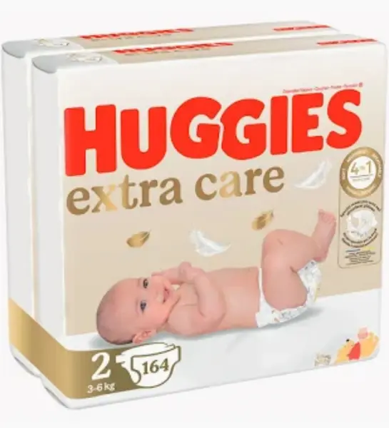 Scutece Extra Care Mega marimea 2 pentru 3-6 kg, 164 bucati, Huggies