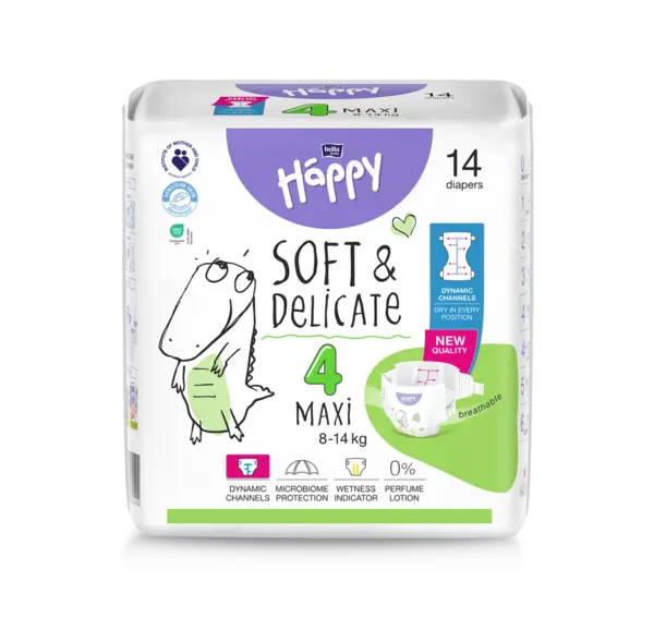 Scutece Happy Soft & Delicate 8-14 kg Maxi Marimea 4, 14 bucati, Bella Baby