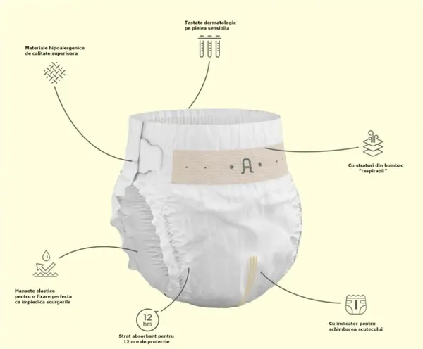Scutece hipoalergenice Supreme Agnotis, marimea nr. 4, 9-14 kg, 42 bucati