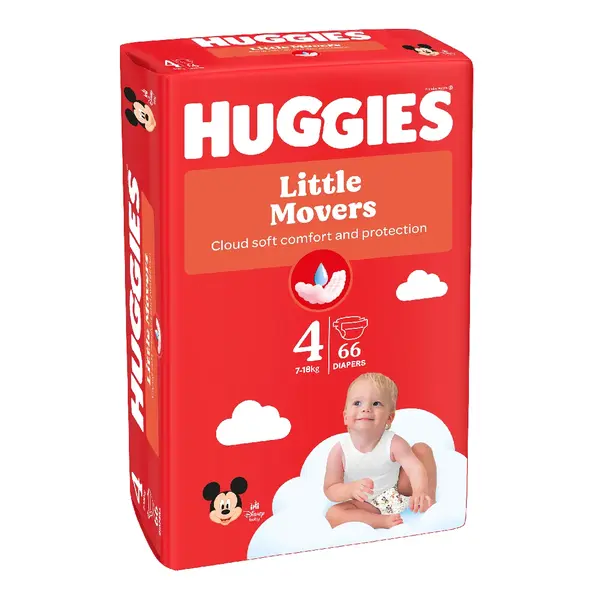 Scutece Little Movers, Nr.4, 7-18 kg, 66 bucati, Huggies