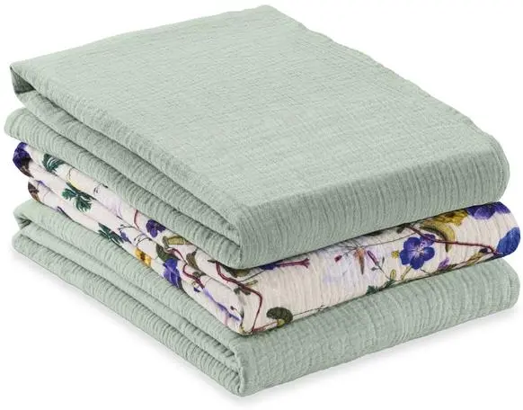 Scutece muselină Hauck - Cuddle N Clean, set de 3 bucăți, Sage/Beige/Floral