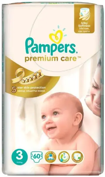Scutece Pampers Premium Care 3 Midi Value Pack, 60 buc, 5-9 kg