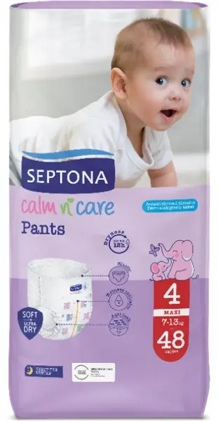 Scutece-pantalonași pentru bebeluși Septona - Calm n' Care, Maxi No4, 7-13 kg, 48 bucăți