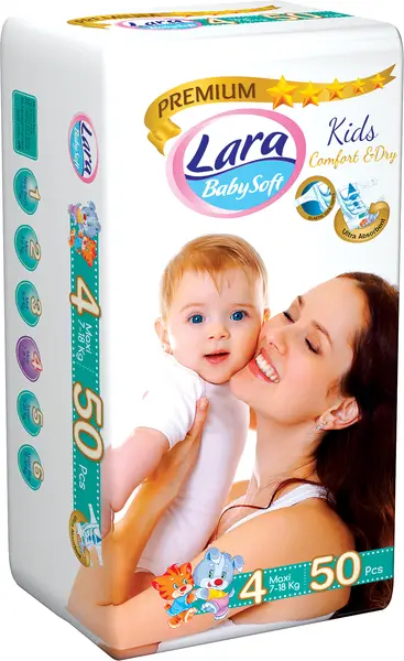 Scutece pentru bebeluși Lara Premium - Maxi, 7-18 kg, 50 de buc