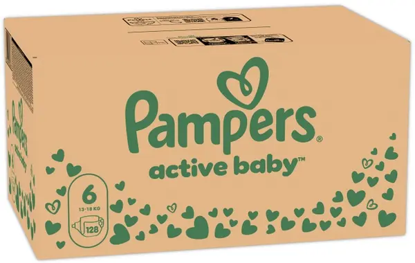 Scutece pentru bebeluși Pampers Active Baby - Mărimea 6, 13-18 kg, 128 buc
