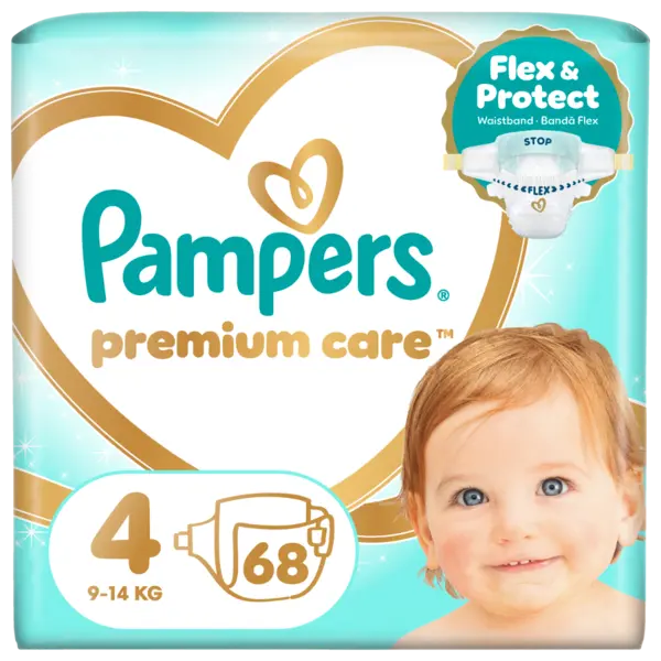 Scutece pentru copii Premium Care Marimea 4 9-14kg, 68 bucati, Pampers