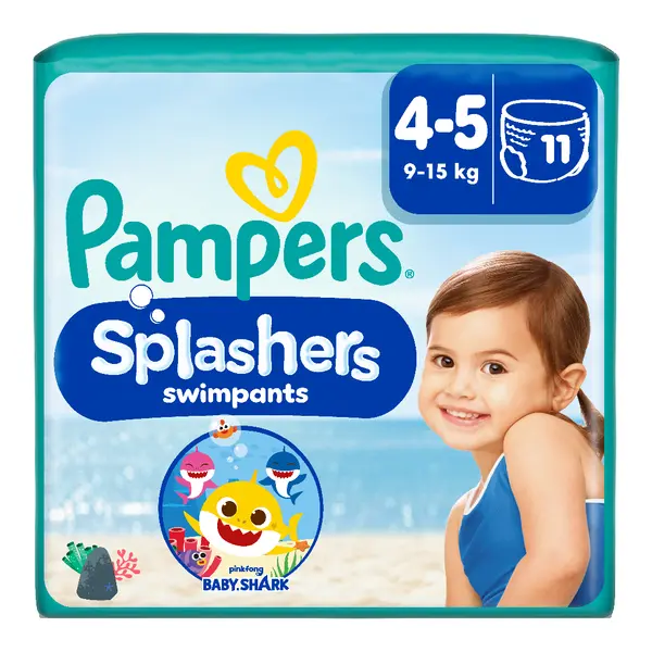 Scutece pentru inot Splashers Baby Shark, Marimea 4-5, 9-15 kg, 11 bucati, Pampers