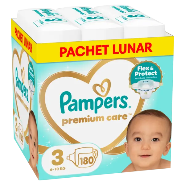 Scutece Premium Care Marimea 3 pentru 6-10 kg, 180 bucati, Pampers