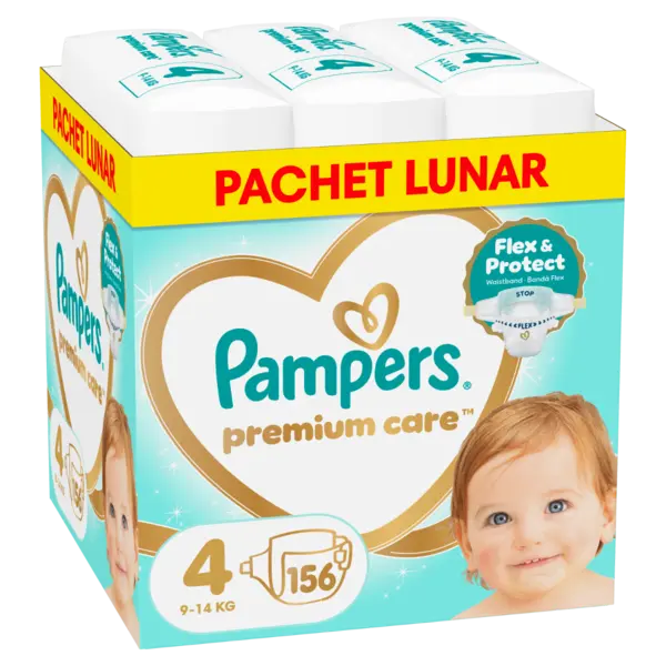Scutece Premium Care Marimea 4 pentru 9-14 kg, 156 bucati, Pampers