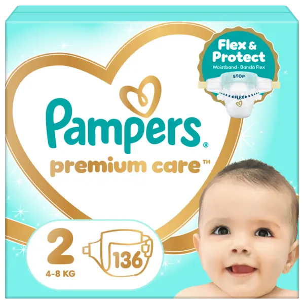 Scutece Premium Care Nr. 2 pentru 4-8 kg, 136 bucati, Pampers