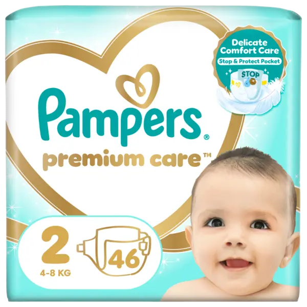 Scutece Premium Care Nr.2 pentru 4-8 kg, 46 bucati, Pampers