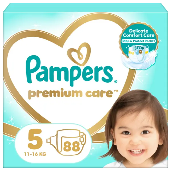 Scutece Premium Care Nr.5 pentru 11-16 kg, 88 bucati, Pampers