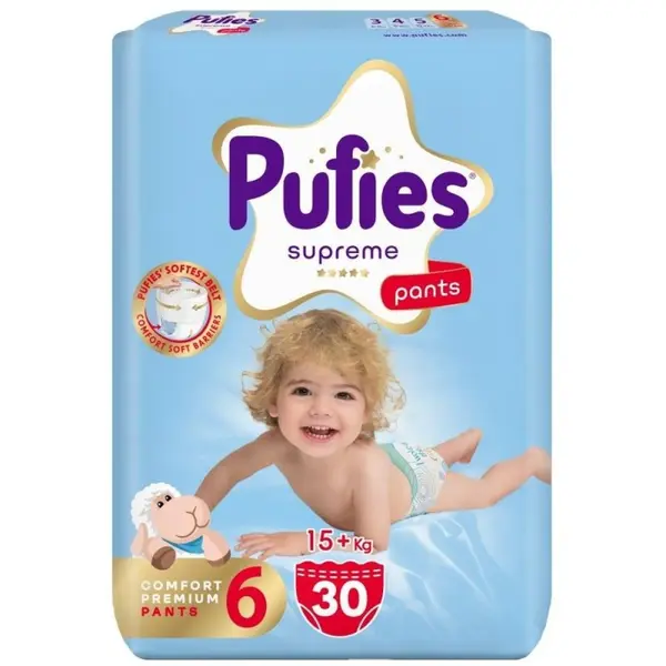 Scutece Pufies Supreme Pants, Marimea 6 Extra Large, 15+ kg, 30 Bucati