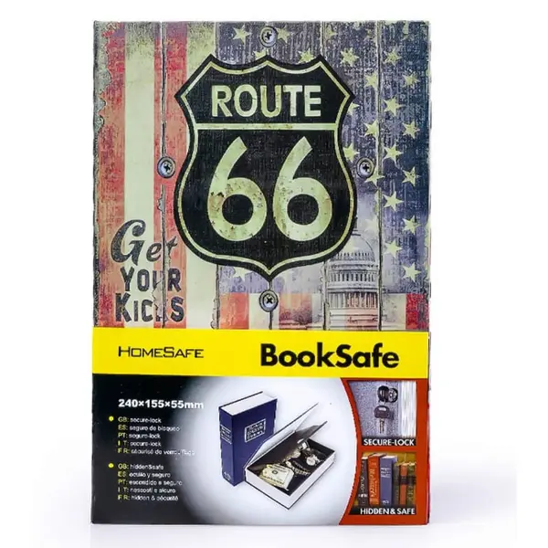 Seif secret tip carte , cu cheie, model Route 66, 24 x 15 cm