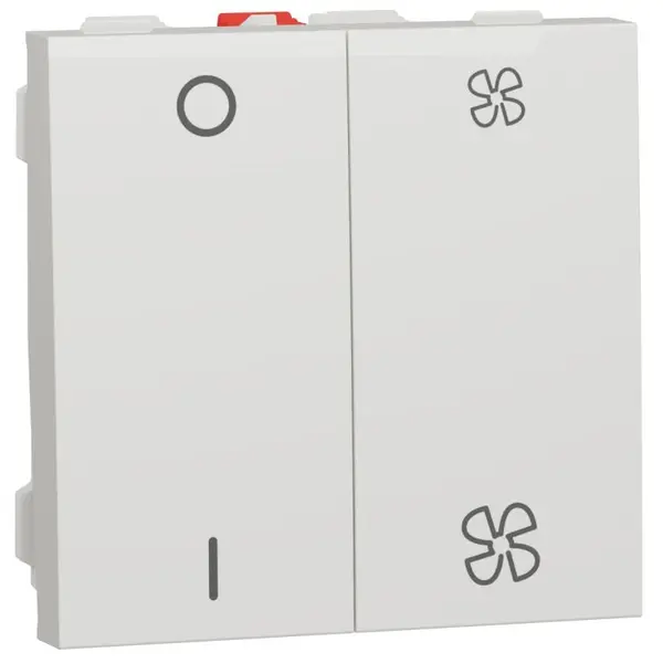 Selector turatie ventilator+intrerupator O/I, 2 viteze 10A, 2 module Schneider Noua Unica NU321418, alb
