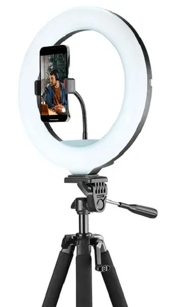 Selfie stick Cellularline - Ring Light Master, 1.4m, negru
