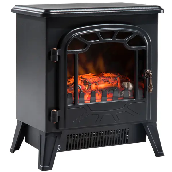 Semineu electric HOMCOM cu putere reglabila cu efect de flacara 900 W/1800 W, 36 x 25,5 x 41,5 cm, negru | Aosom Romania
