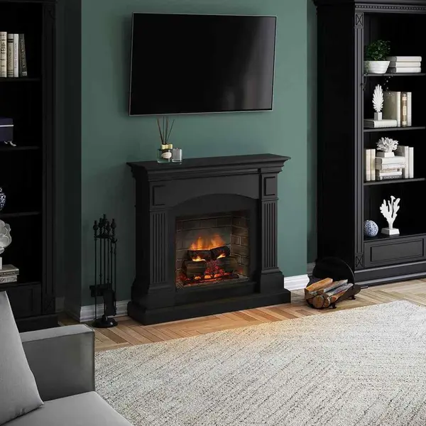 Semineu electric negru TAGU focar realist 3D cu control prin telecomanda, Wi-Fi sau comanda vocala + incalzire aeroterma