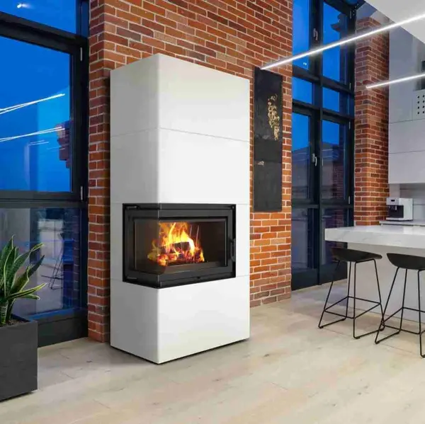 Semineu modular complet alb pe colt stanga Simple Box pe lemne