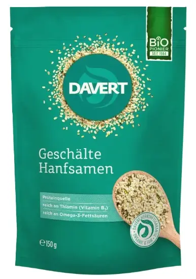 Semințe de cânepă bio, decorticate, 150 g, Davert