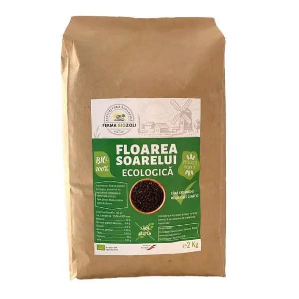 Seminte de floarea soarelui nedecorticata, bio, 2kg, Ferma BioZoli